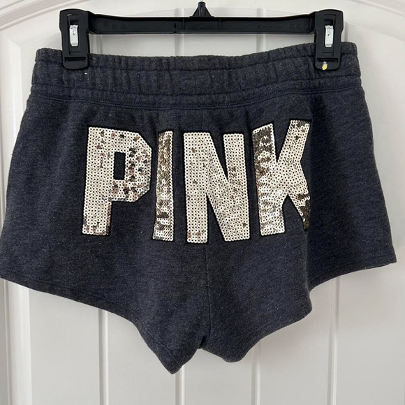 PINK Victoria's Secret Charcoal Shorts with Sequin Logo - Picture 1 of 4
